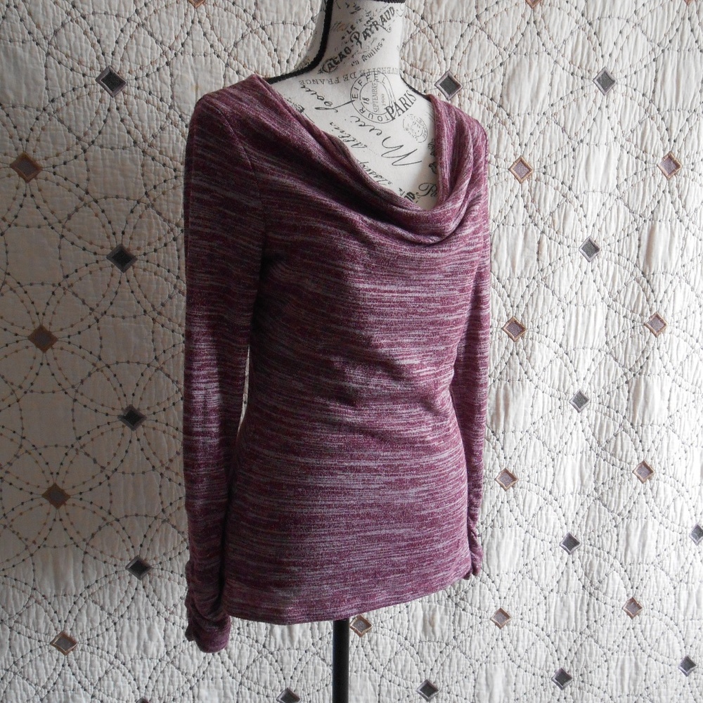 EUC Amber Sun Burgundy Drape Neck Long Sleeve Top